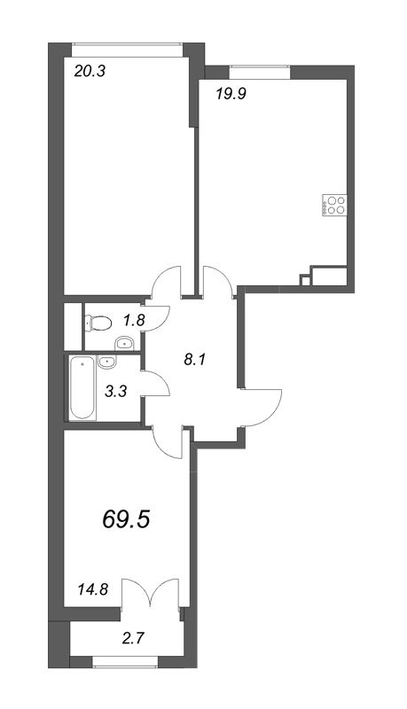 3 ккв (Евро) 69 м²
