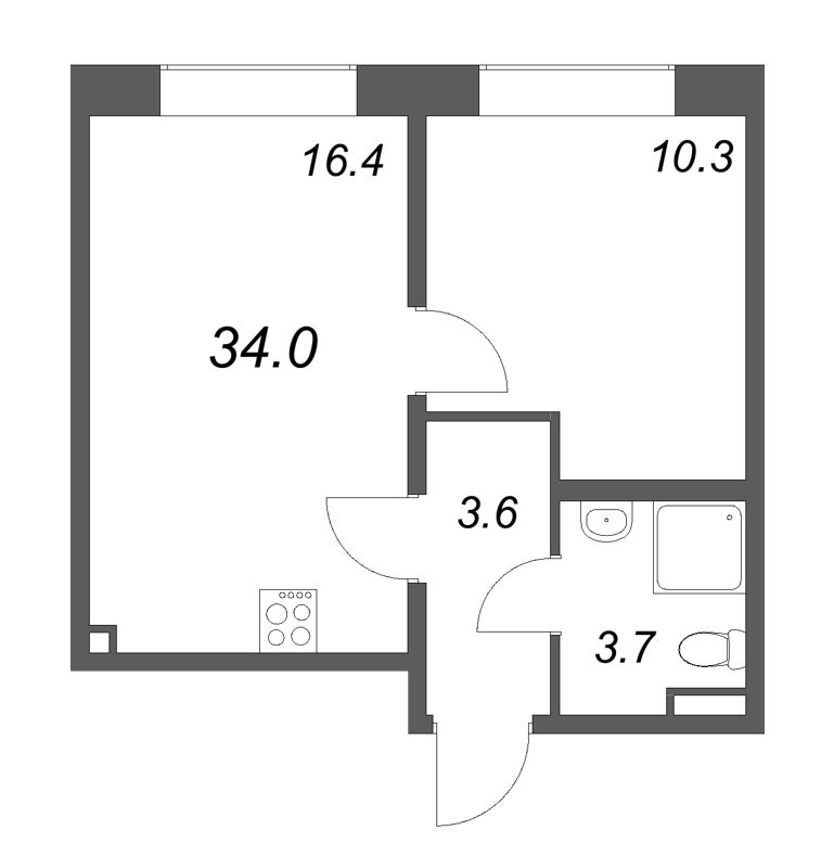 2 ккв (Евро) 34 м²