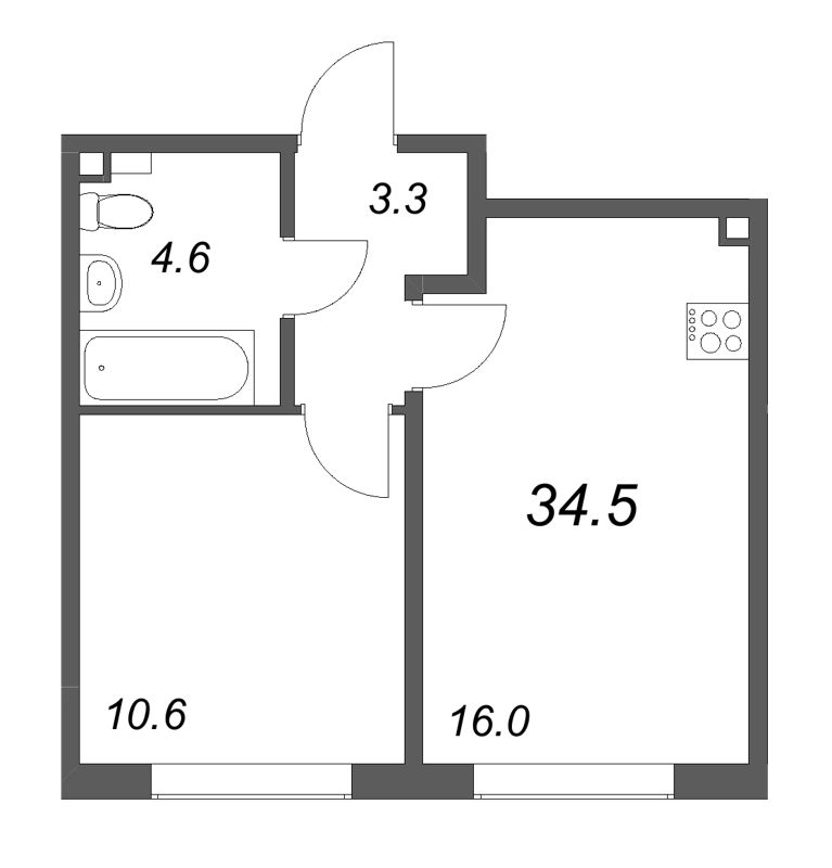 2 ккв (Евро) 34,5 м²
