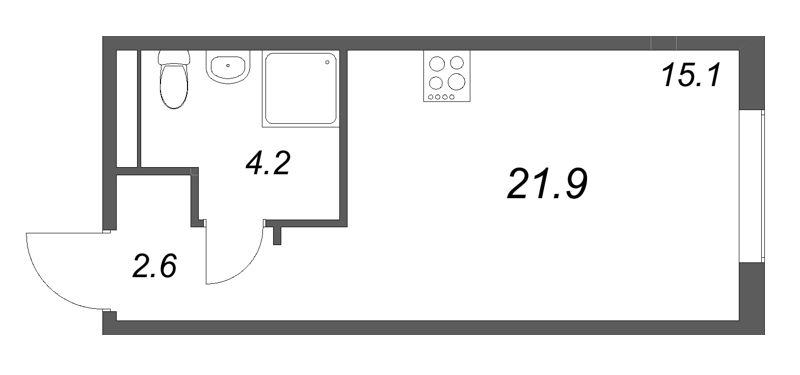 Студия 21,9 м²