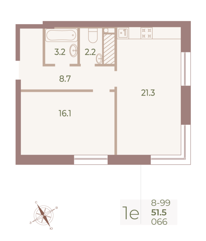 2 ккв (Евро) 51,6 м²