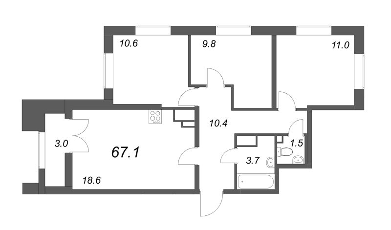 4 ккв (Евро) 67,4 м²