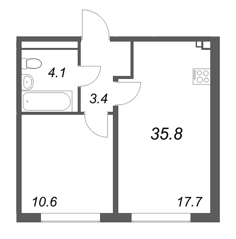 2 ккв (Евро) 35,8 м²