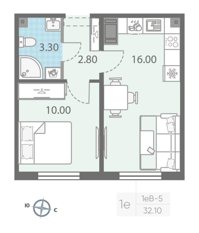 2 ккв (Евро) 32,9 м²