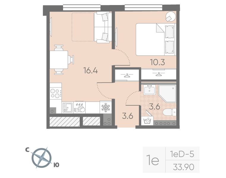2 ккв (Евро) 33,9 м²