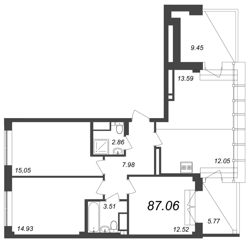 4 ккв (Евро) 86,4 м²
