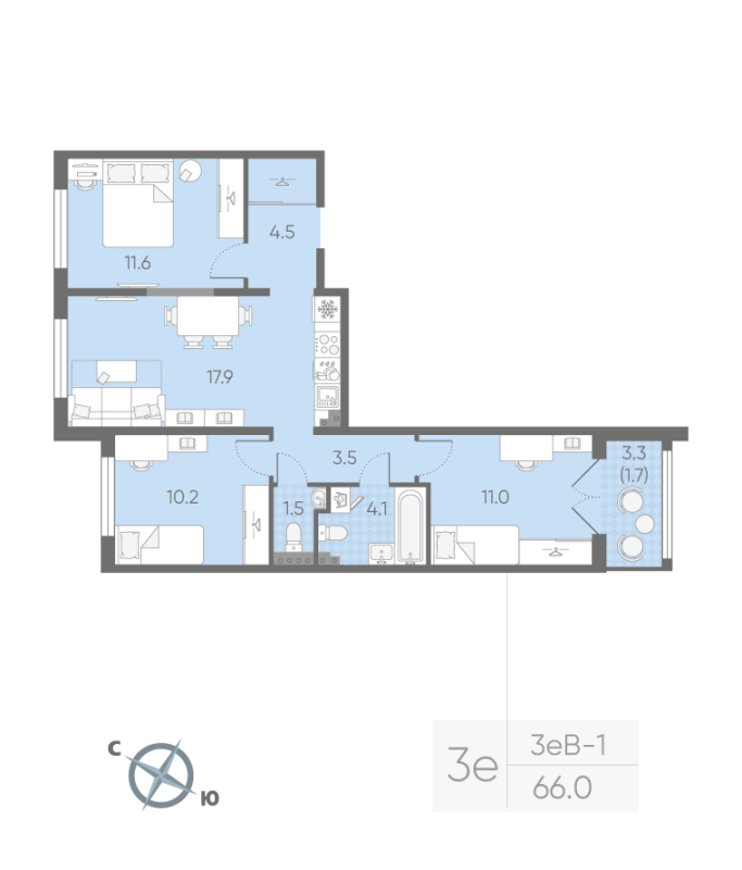 4 ккв (Евро) 66 м²