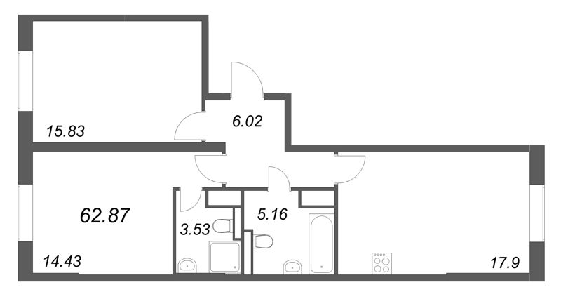 3 ккв (Евро) 62,9 м²