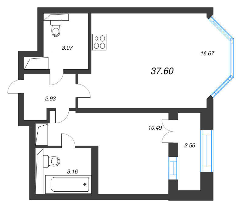 2 ккв (Евро) 37,6 м²