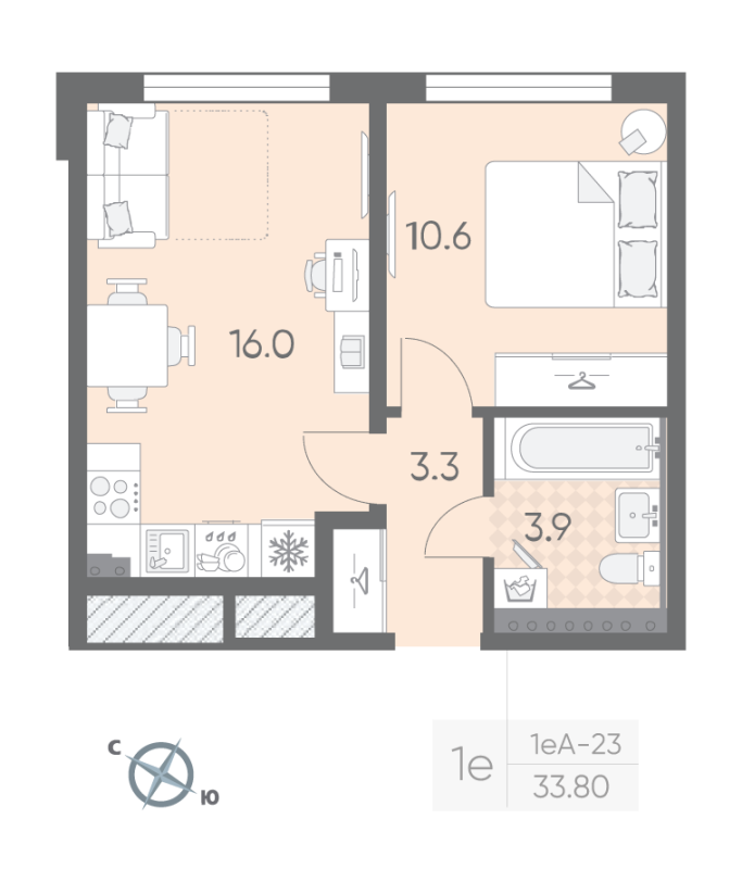 2 ккв (Евро) 33,8 м²