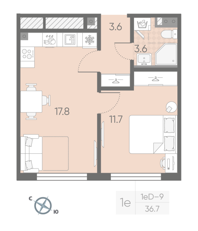 2 ккв (Евро) 36,7 м²