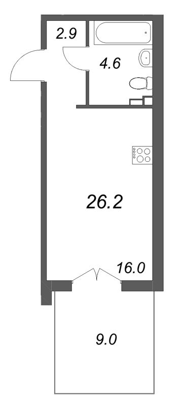 Студия 26,2 м²