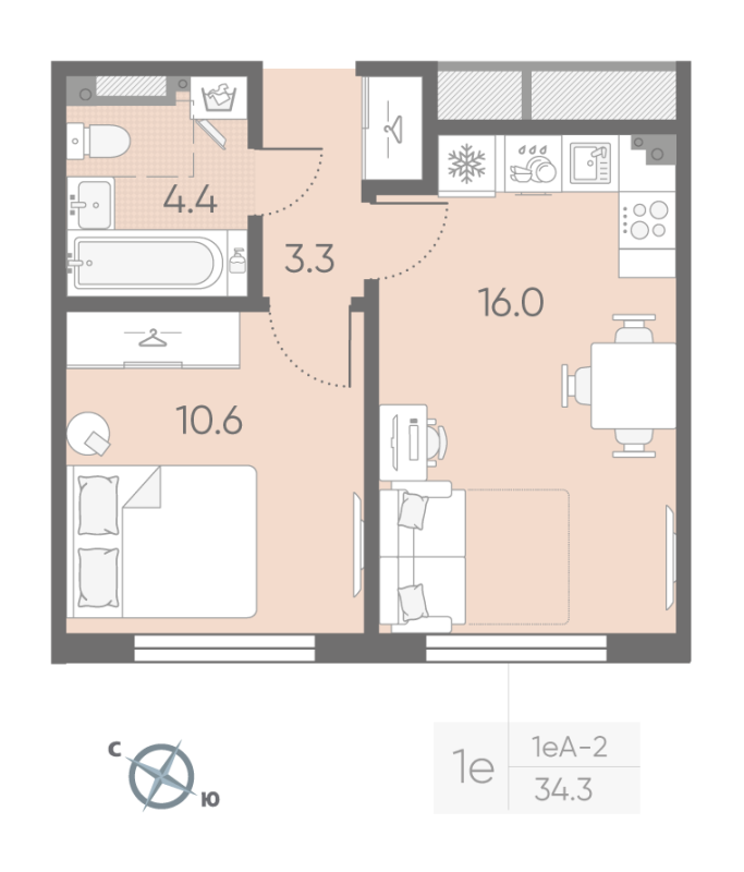 2 ккв (Евро) 34,3 м²
