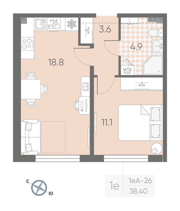 2 ккв (Евро) 38,4 м²