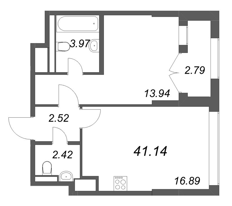 2 ккв (Евро) 41,1 м²