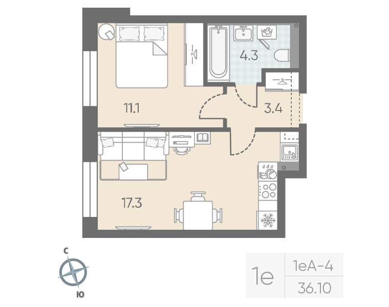2 ккв (Евро) 36,1 м²