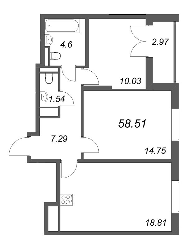 3 ккв (Евро) 58,5 м²