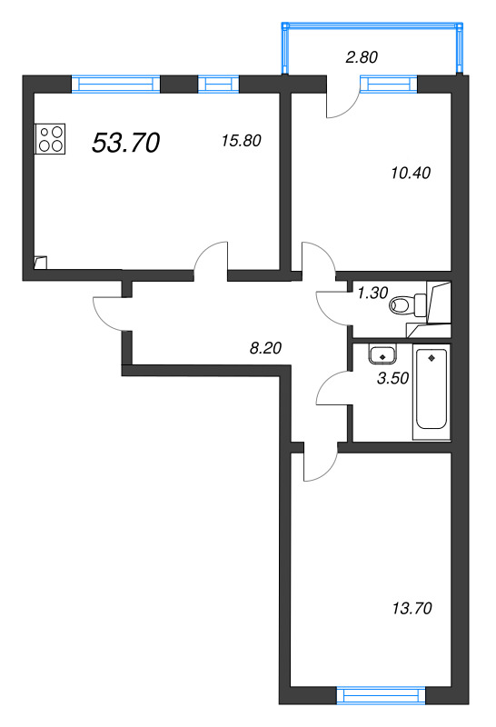 3 ккв (Евро) 53,5 м²