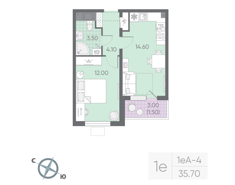 1 ккв 35,7 м²