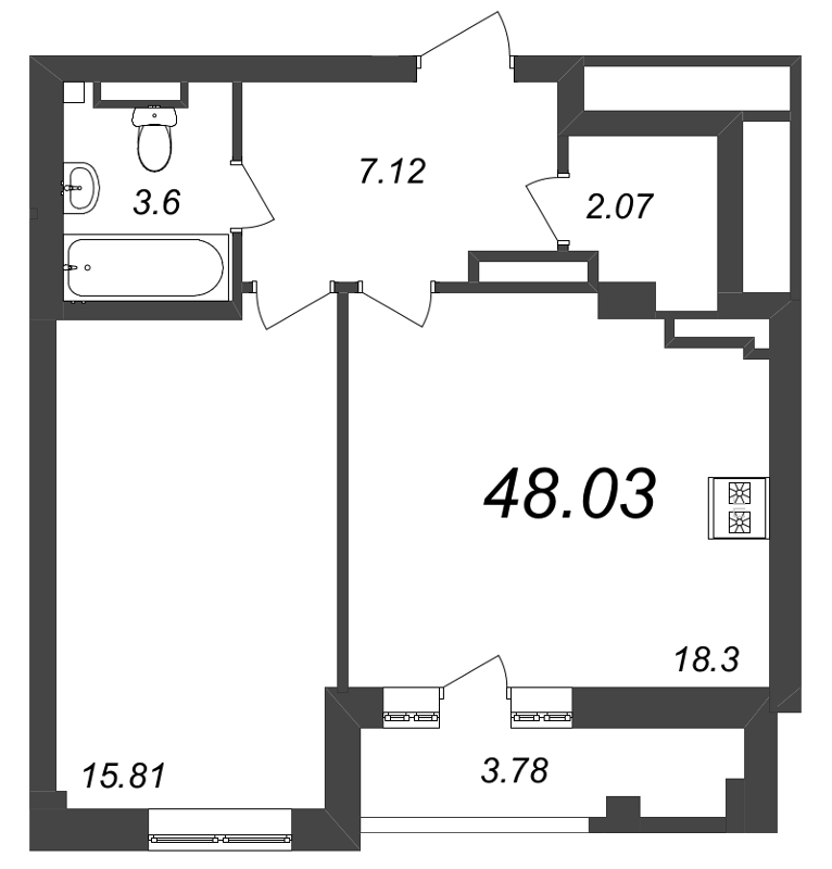 2 ккв (Евро) 48,6 м²