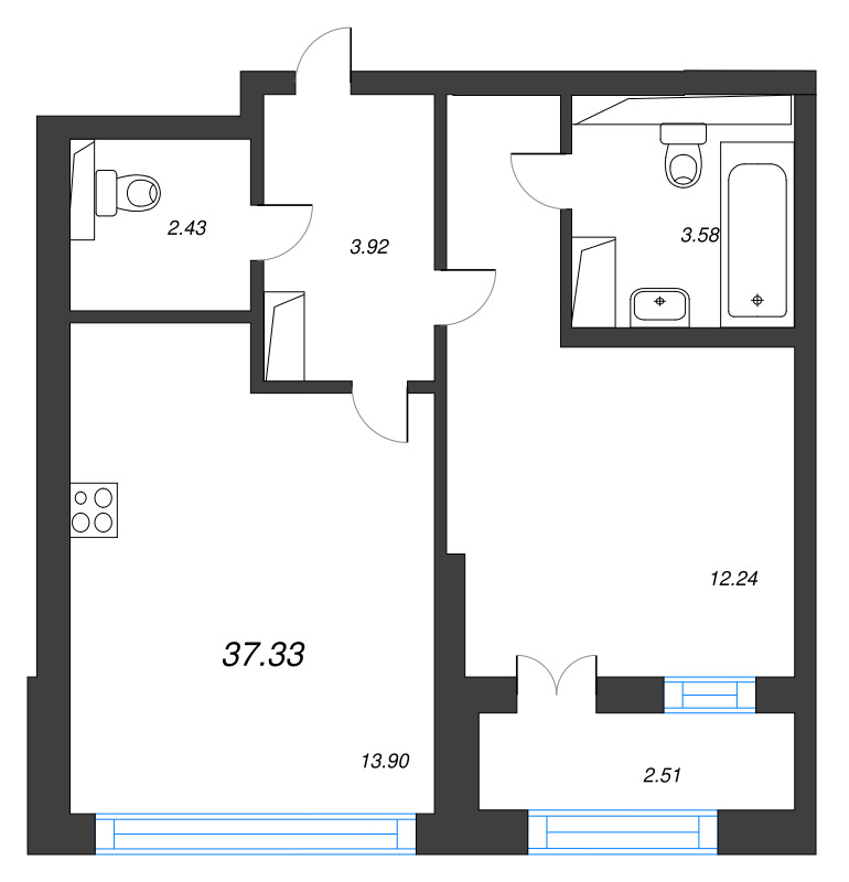 1 ккв 37,3 м²