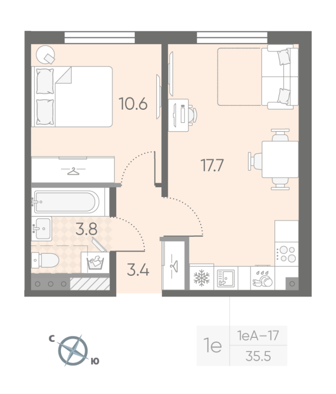 2 ккв (Евро) 35,5 м²
