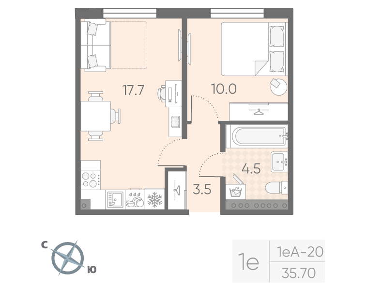 2 ккв (Евро) 35,7 м²