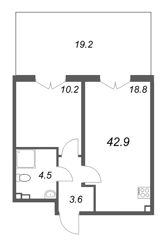 2 ккв (Евро) 42,9 м²