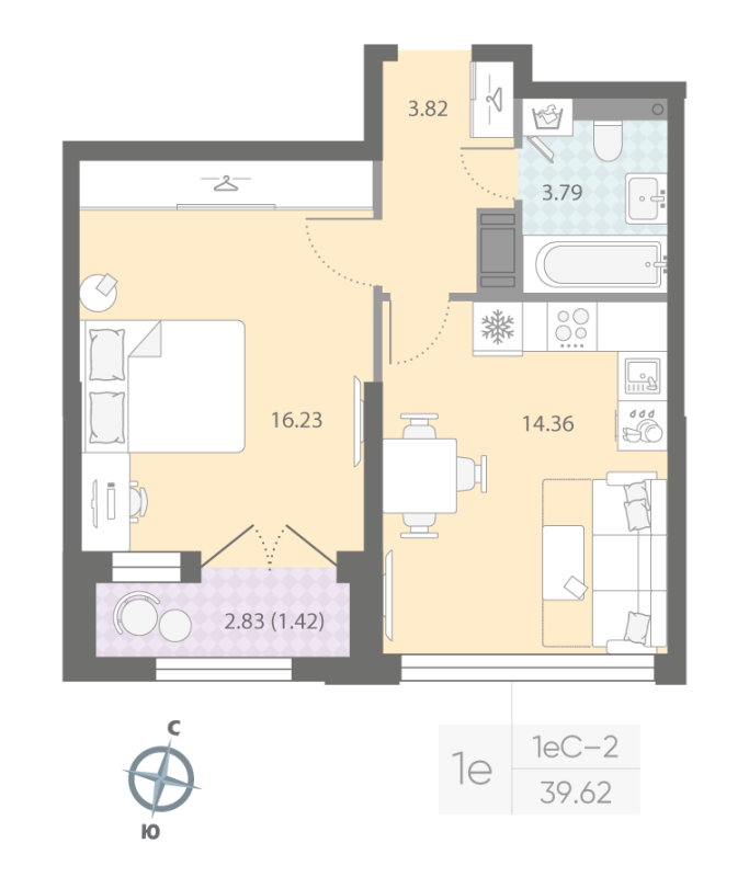 1 ккв 39,6 м²