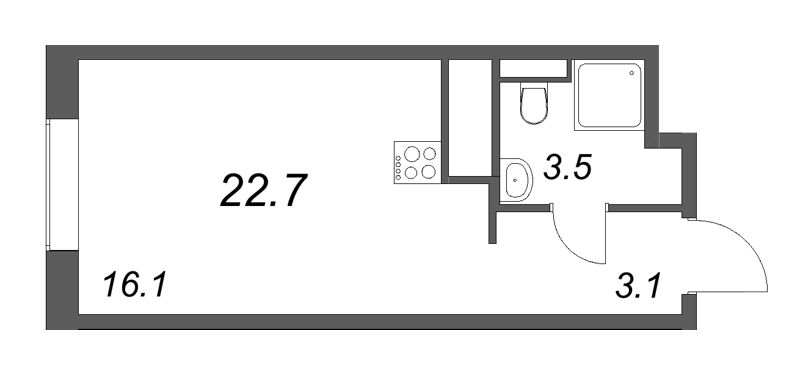 Студия 22,7 м²