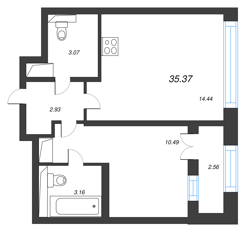 1 ккв 35,4 м²