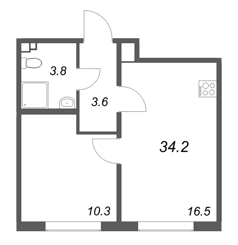 2 ккв (Евро) 34,2 м²