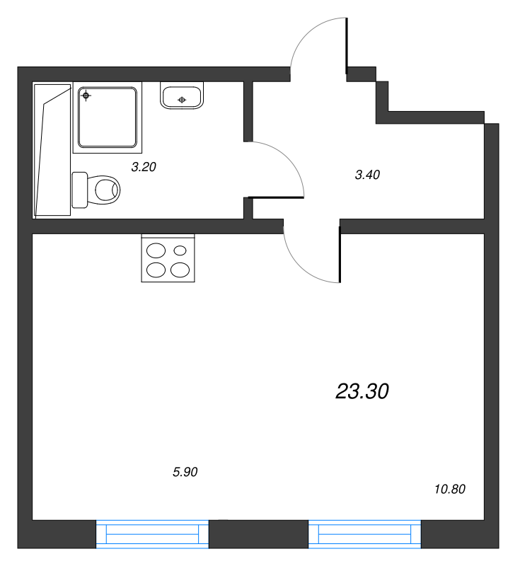 Студия 23 м²