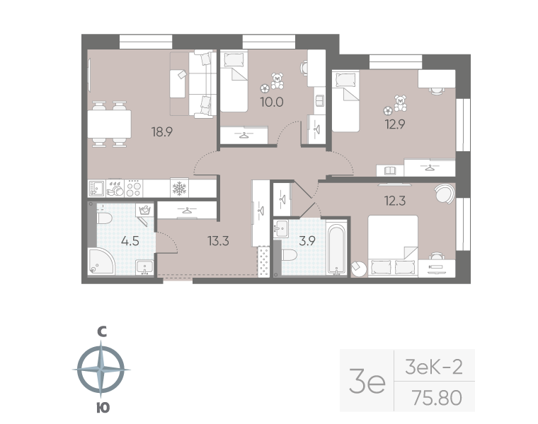 4 ккв (Евро) 75,8 м²