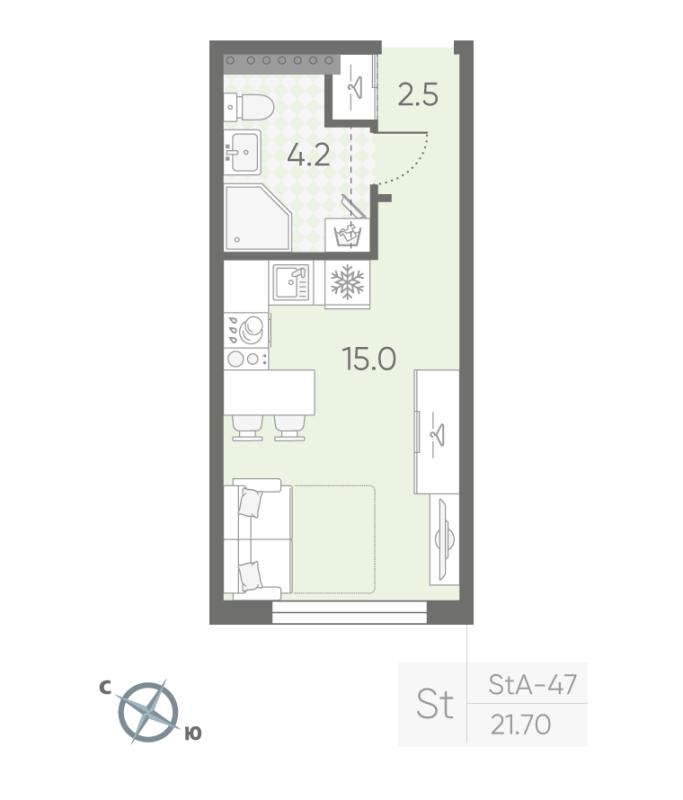 Студия 21,7 м²
