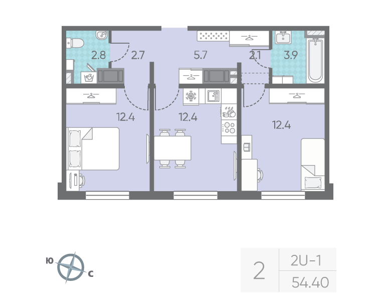 2 ккв 54,4 м²