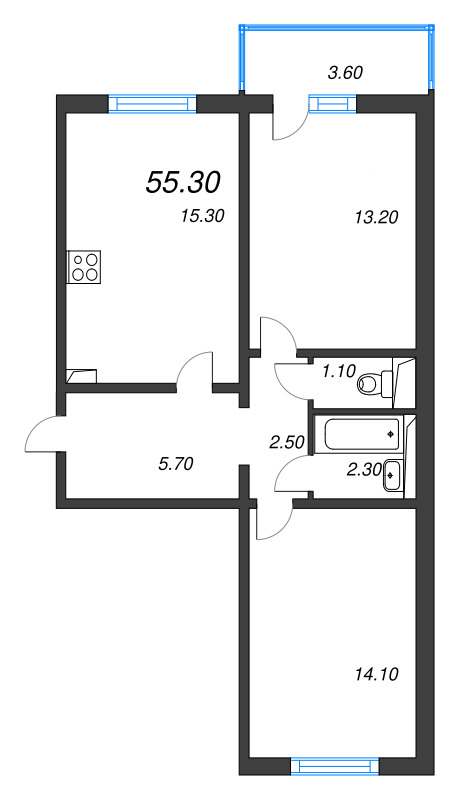 3 ккв (Евро) 55,3 м²