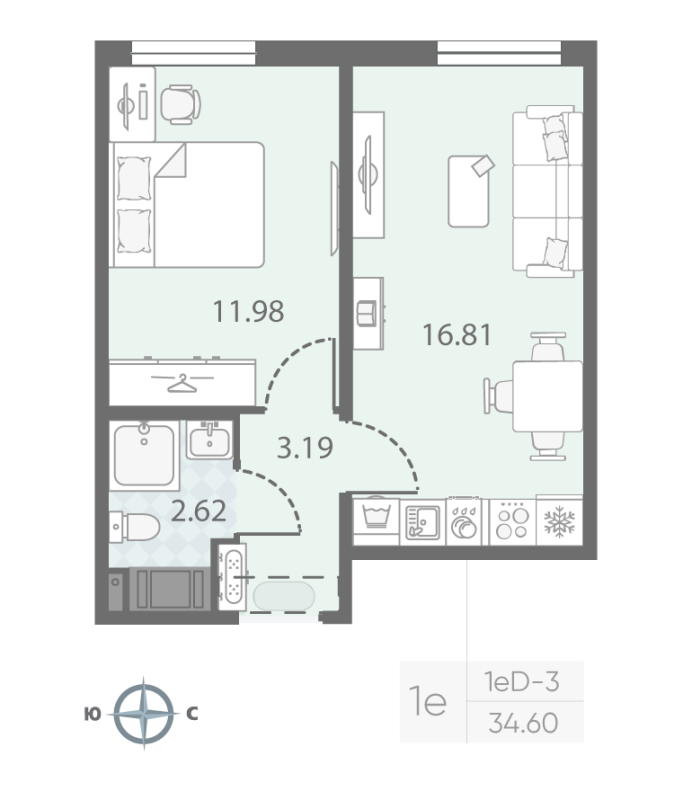 2 ккв (Евро) 34,6 м²