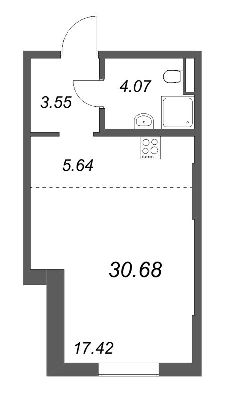 Студия 30,7 м²