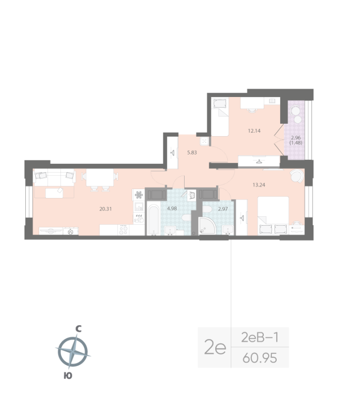 3 ккв (Евро) 61 м²