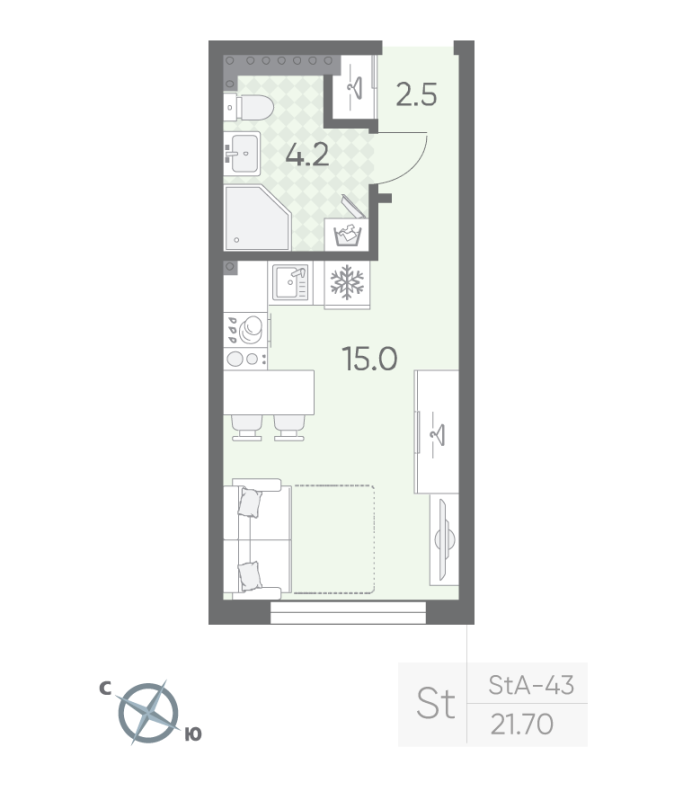 Студия 21,7 м²