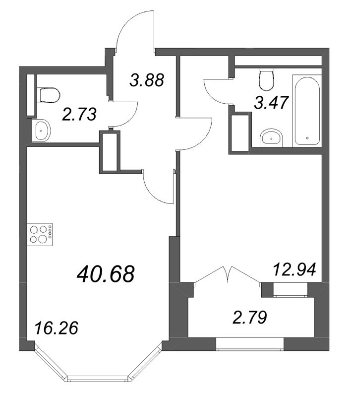 2 ккв (Евро) 40,7 м²