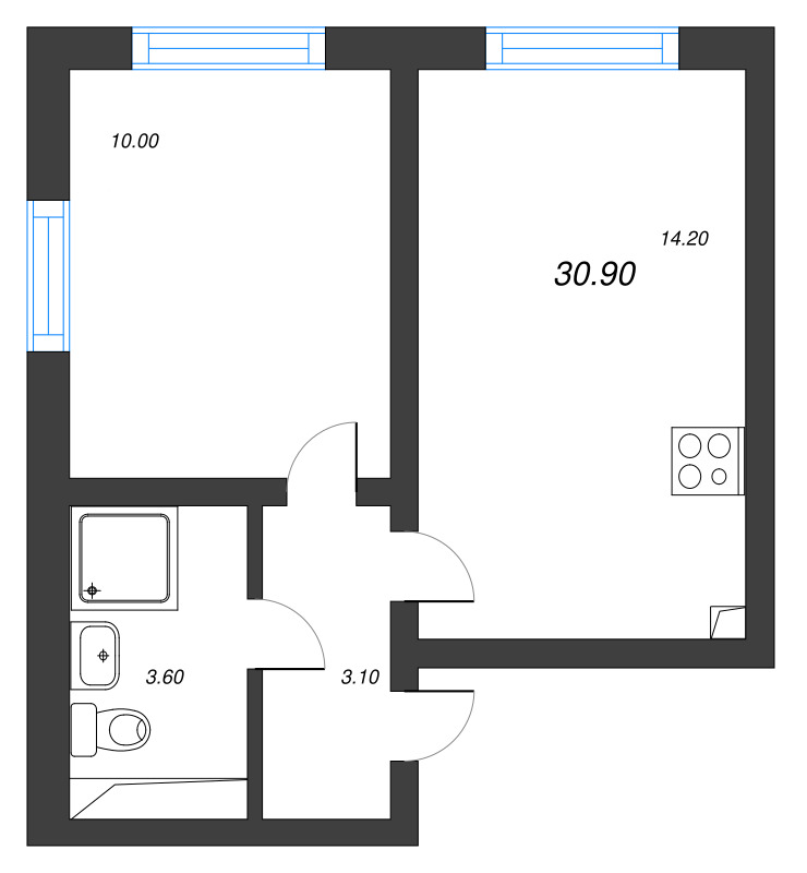 1 ккв 30,9 м²