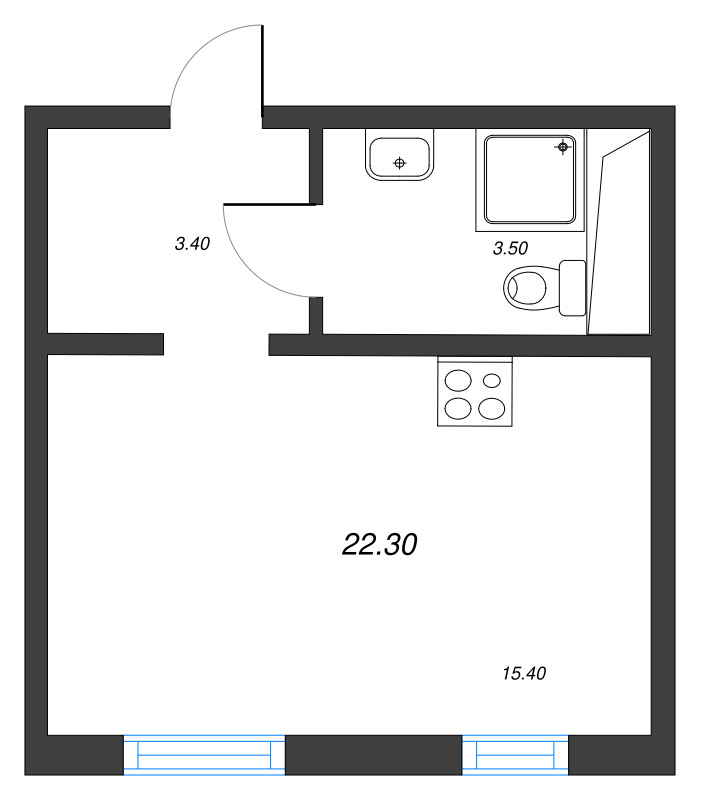 Студия 22,3 м²