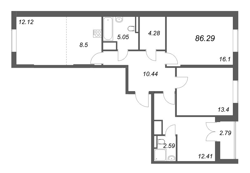 4 ккв (Евро) 86,3 м²