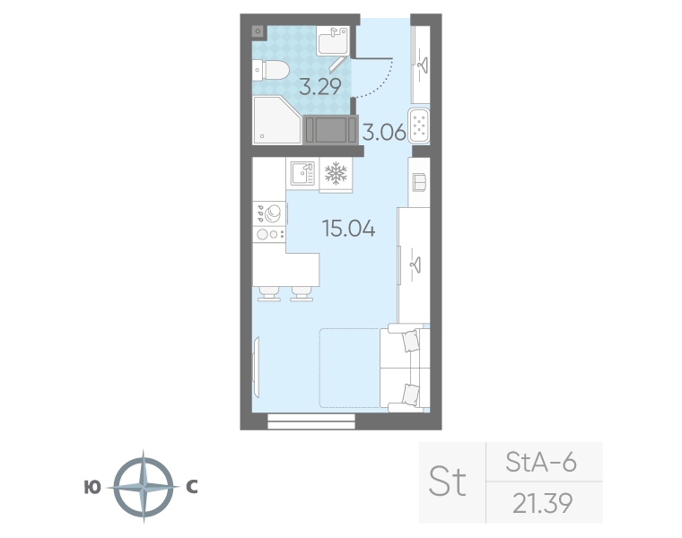 Студия 21,4 м²