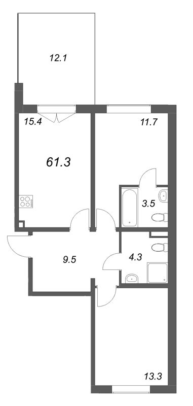 3 ккв (Евро) 61,3 м²