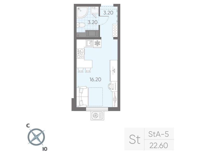 Студия 22,6 м²