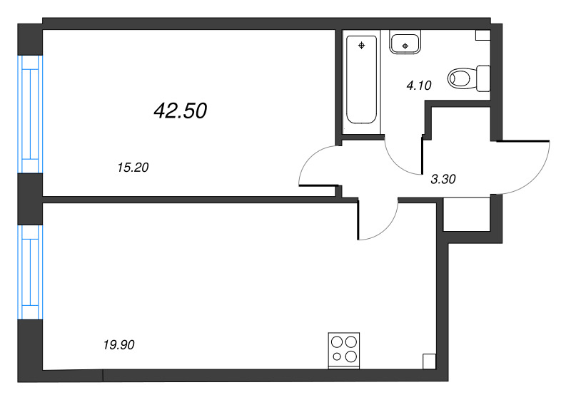 2 ккв (Евро) 42,5 м²