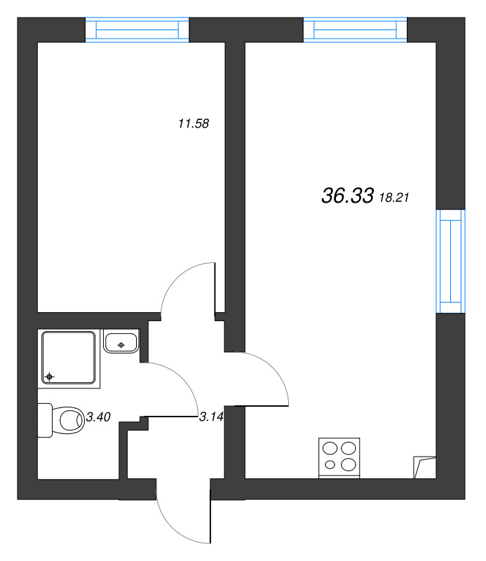 2 ккв (Евро) 36,3 м²
